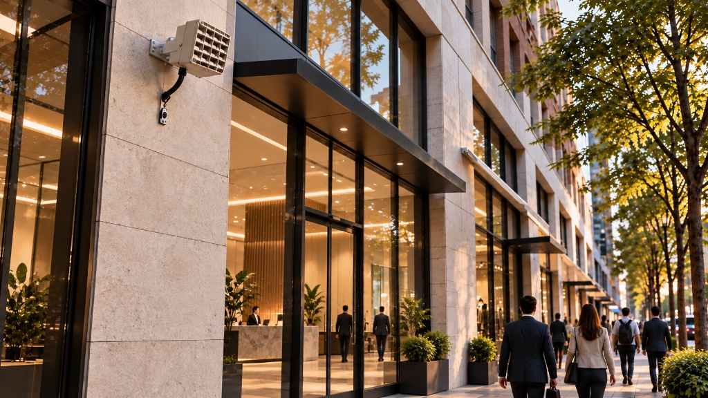 Commercial corporate campus facade with Mosquito perimeter deployment