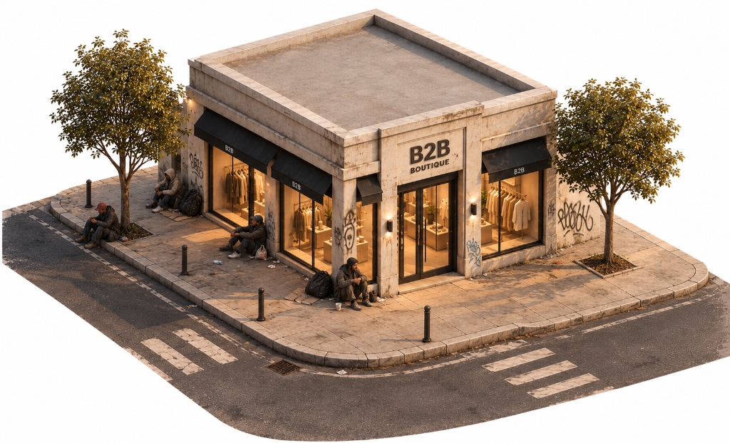 B2B Commercial storefront loitering challenge diorama